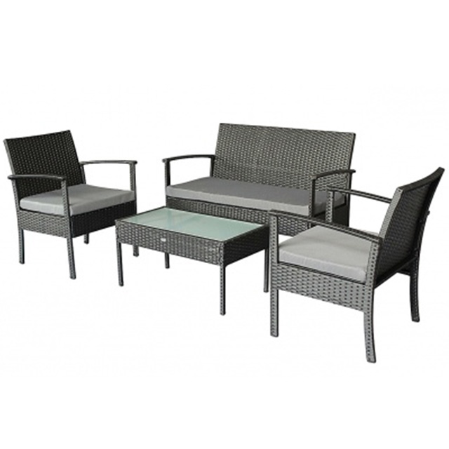 Patio Furniture Set With 4 Pcs In Black With White Cushions